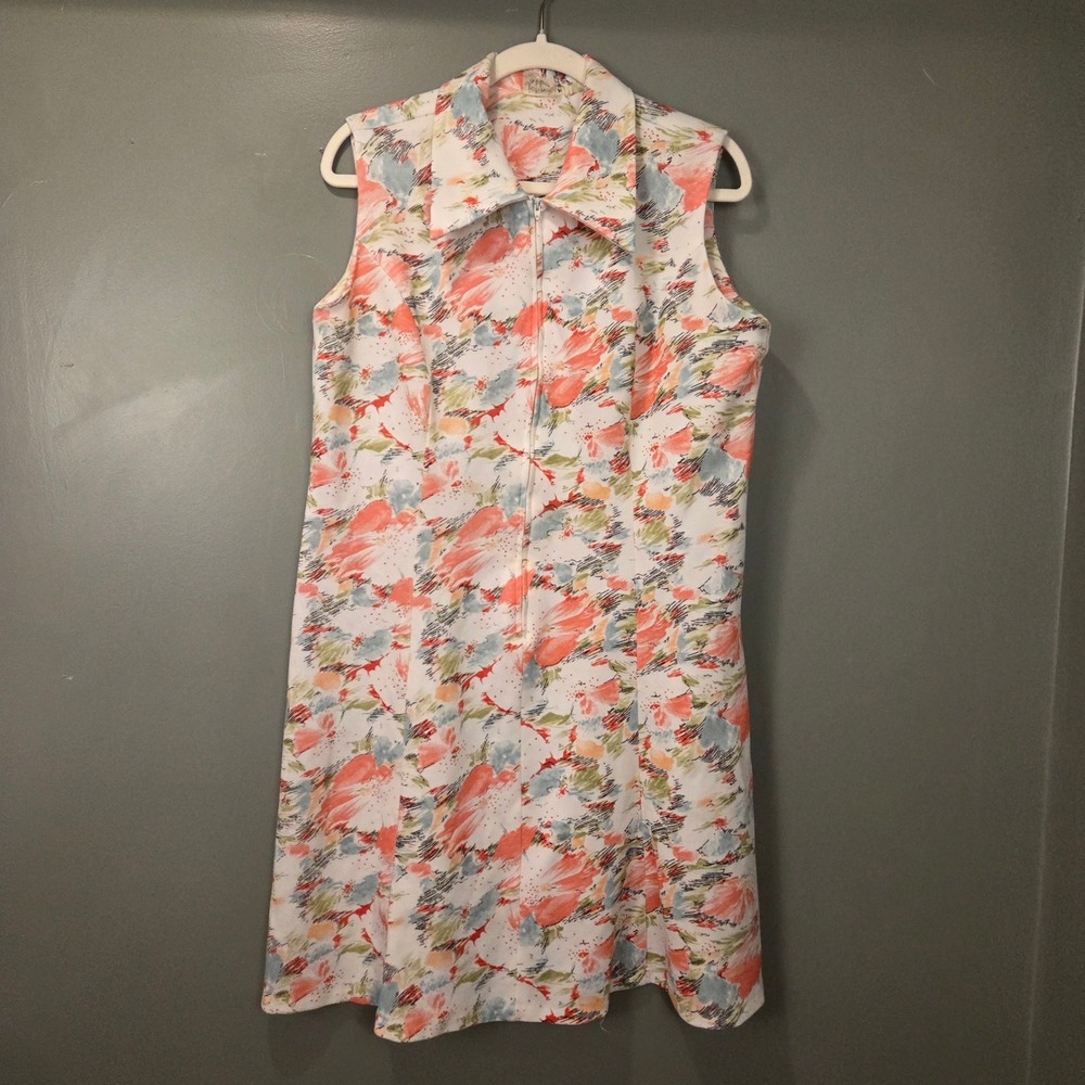 Vintage John Abbott Sleeveless Half Zip Abstract Print Dress, 42" Bust, 38" Long